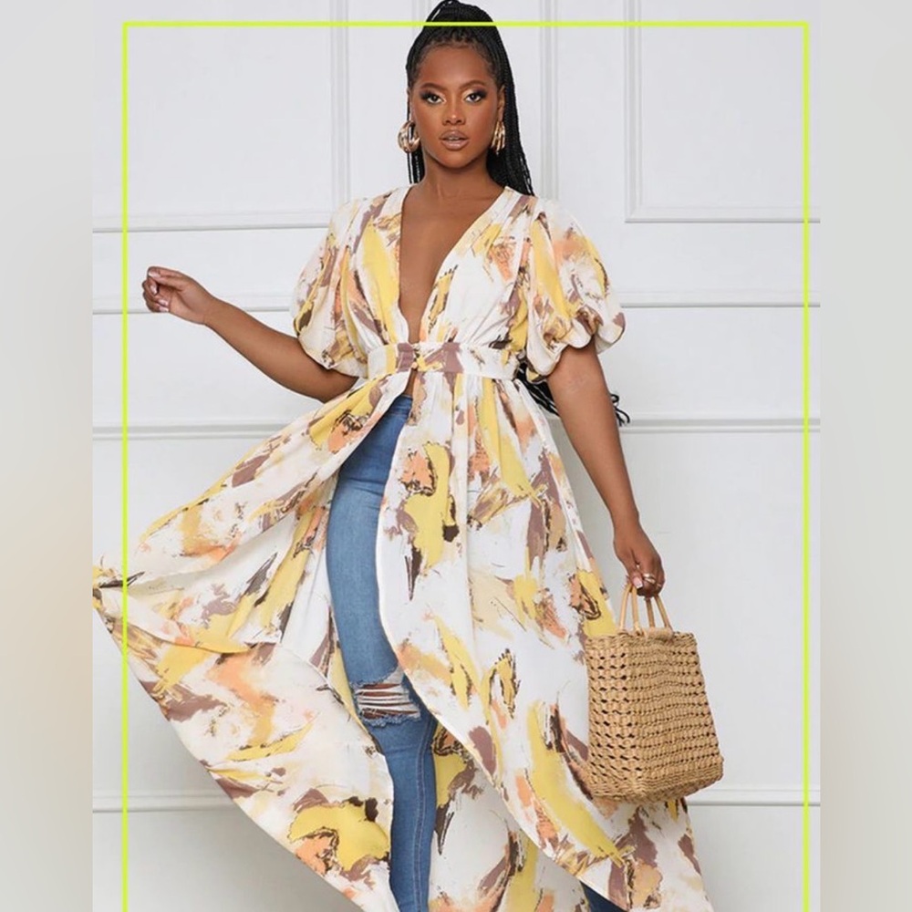 Chic High-Low Dress in Yellow and Brown